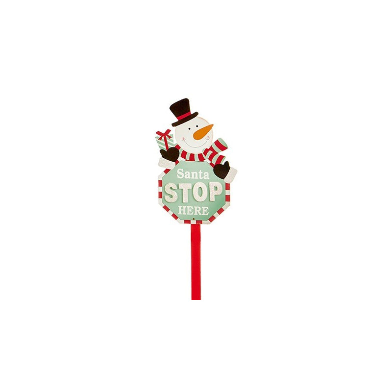 Wood Santa Stop Here Sign Stake - Set of 3