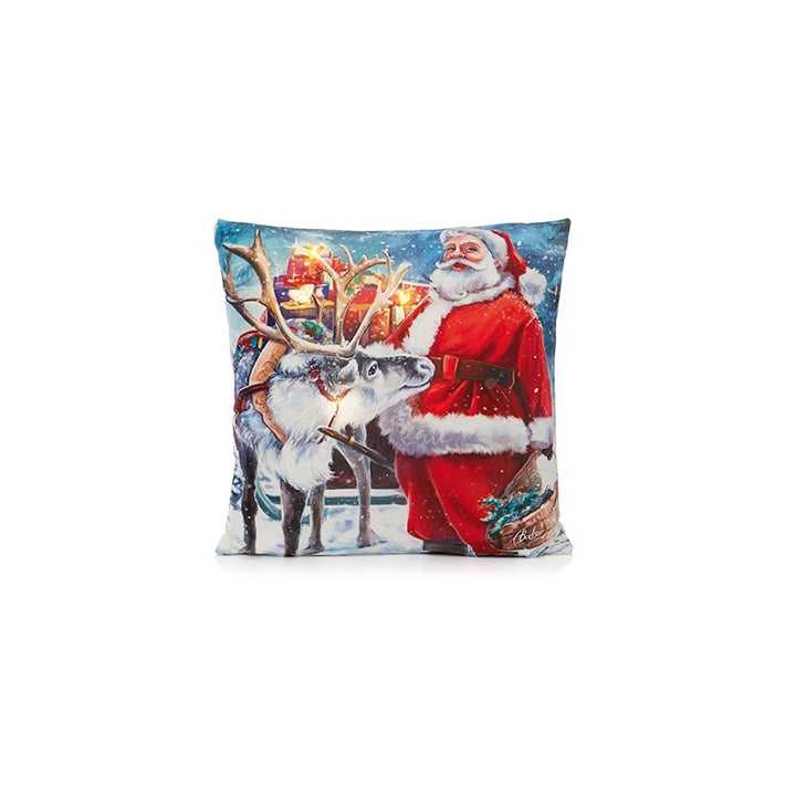 Santa W/ Reindeer Scene Cushion - Set of 2