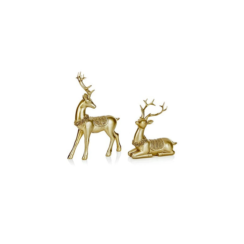 Gold Polyresin Deer W/ Sparkle Neck Wreath - Set of 2