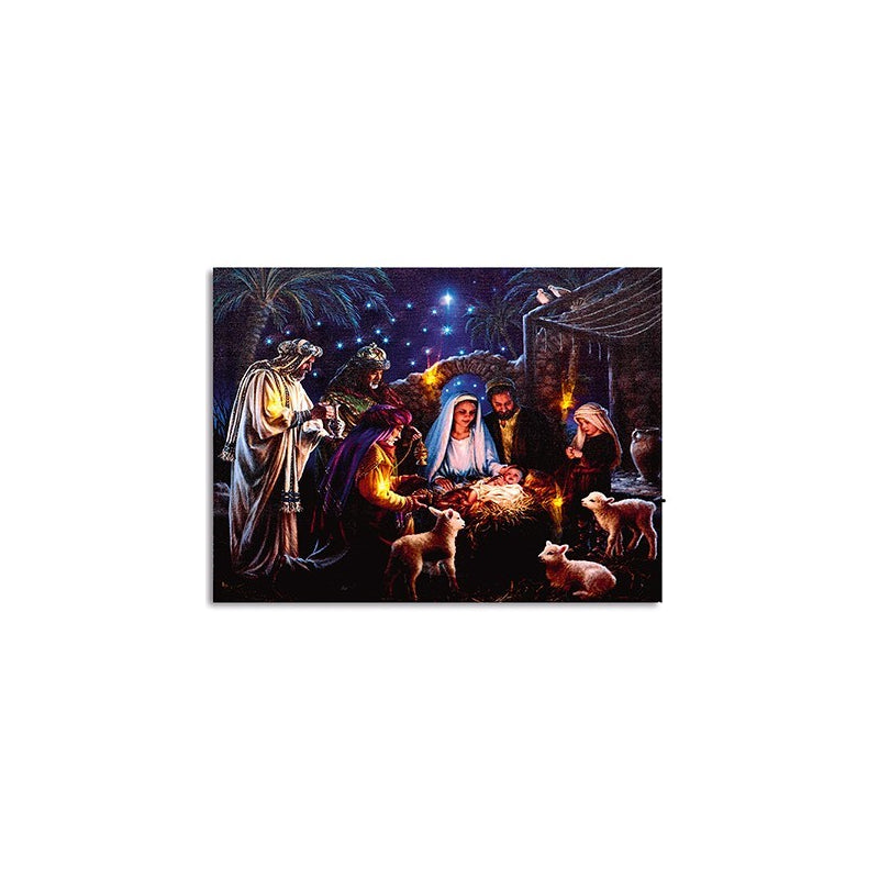 Battery Operated Lit Canvas W/ 5 LEDs - Nativity Scene