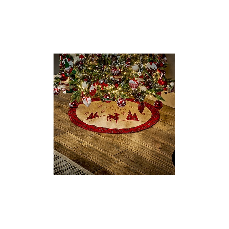 Red Plaid Reindeer Tree Skirt - 90cm | 3ft