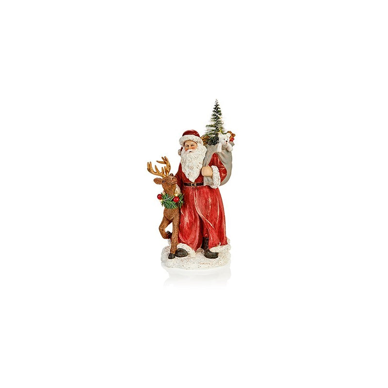 Battery Operated Lit Polyresin Santa W/ Deer