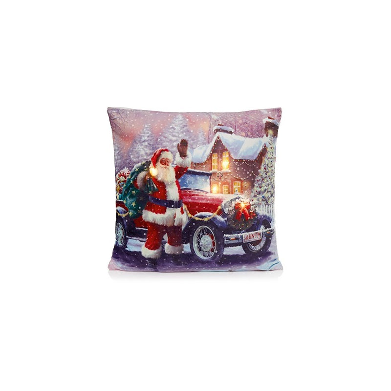 Santa W/ Reindeer Scene Cushion - Set of 2