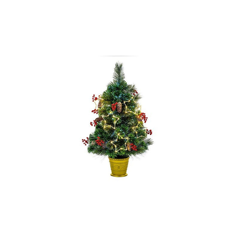 Christmas fibre optic tree 80cm - Snow Tipped Led Tree with Berries and Pi