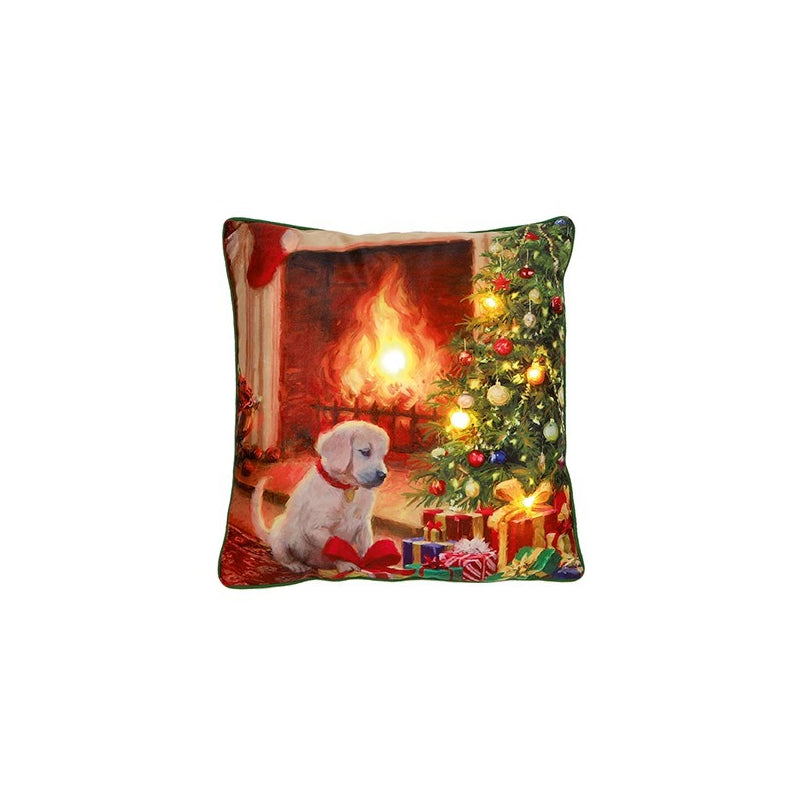 Battery Operated Lit Cushions Puppy By The Fire - Set of 2