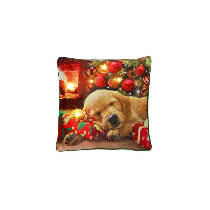 Battery Operated Lit Cushions Puppy By The Fire - Set of 2