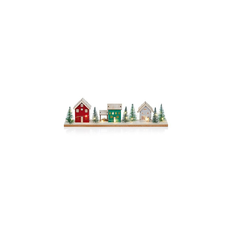 Battery Operated Lit Wooden Houses Scene