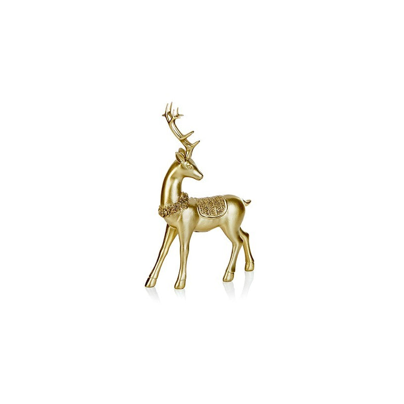 Gold Polyresin Deer W/ Sparkle Neck Wreath - Set of 2