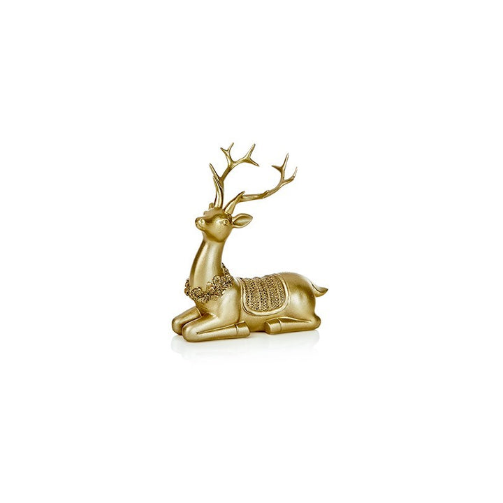 Gold Polyresin Deer W/ Sparkle Neck Wreath - Set of 2