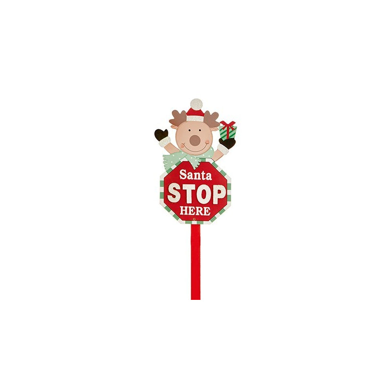 Wood Santa Stop Here Sign Stake - Set of 3