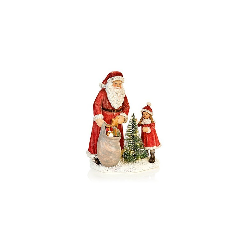 Battery Operated Lit Polyresin Santa W/ Child