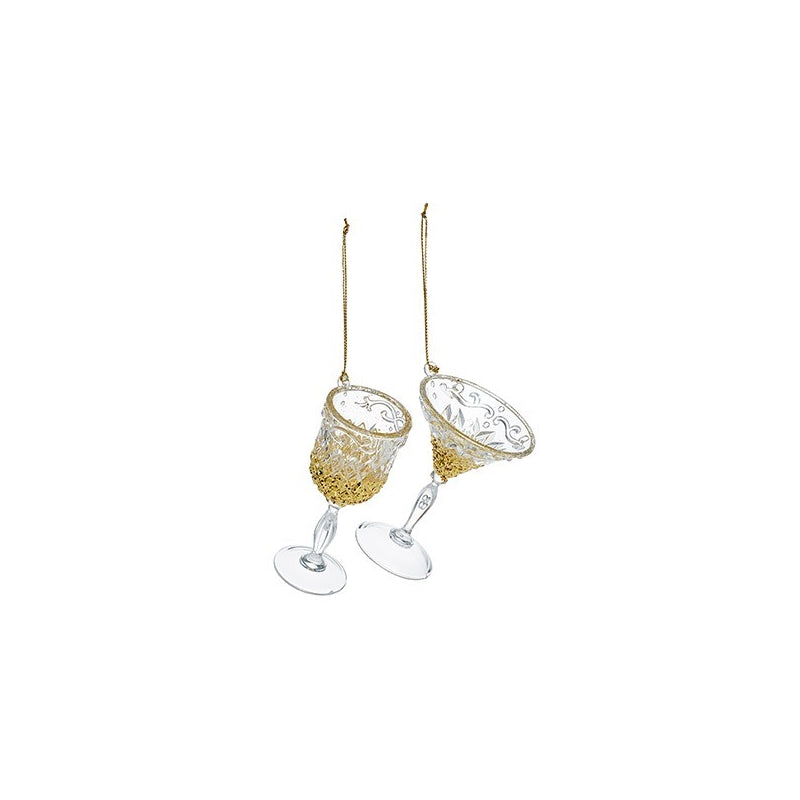 Wine Glass Decoration Gold Glitter - Set of 2