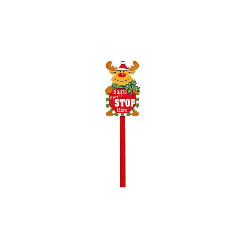 Wood Santa Stop Here Garden Stake