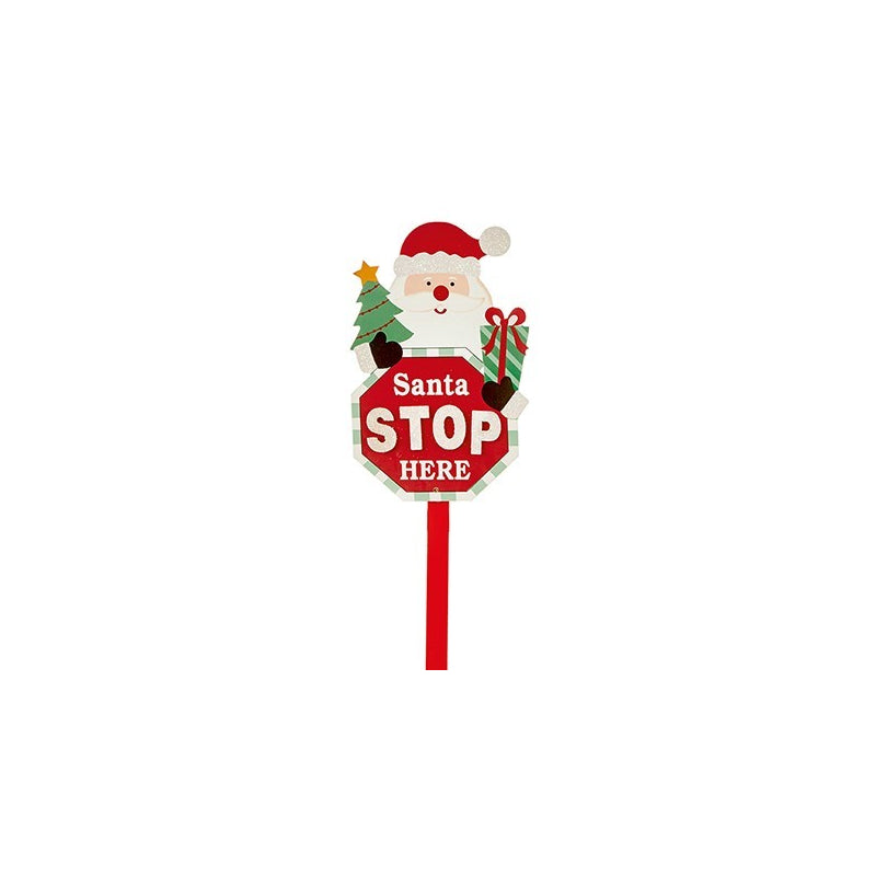 Wood Santa Stop Here Sign Stake - Set of 3