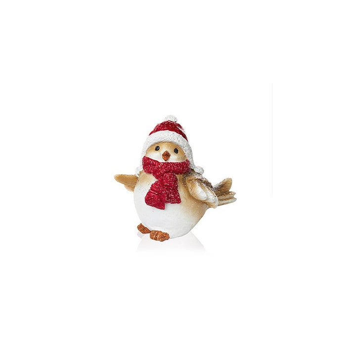 Polyresin Glitter Bird W/ Santa Hat & Scarf - Set of 2