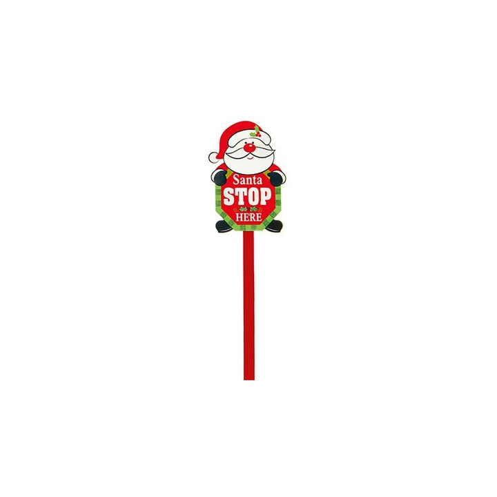 Wood Santa Stop Here Garden Stake