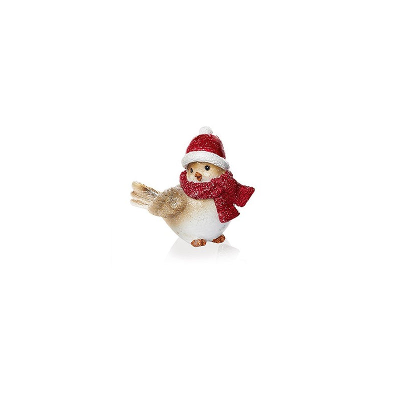 Polyresin Glitter Bird W/ Santa Hat & Scarf - Set of 2