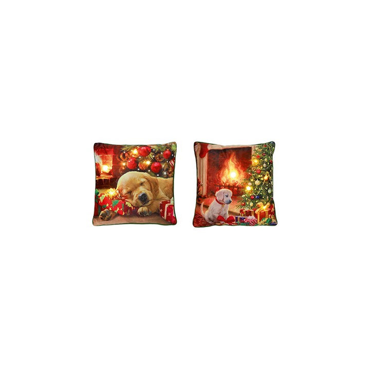 Battery Operated Lit Cushions Puppy By The Fire - Set of 2