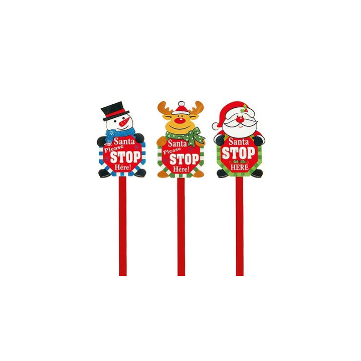 Wood Santa Stop Here Garden Stake