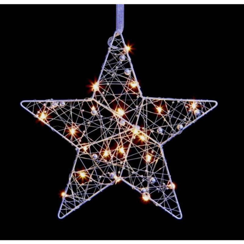 25cm Silver Star With Beads